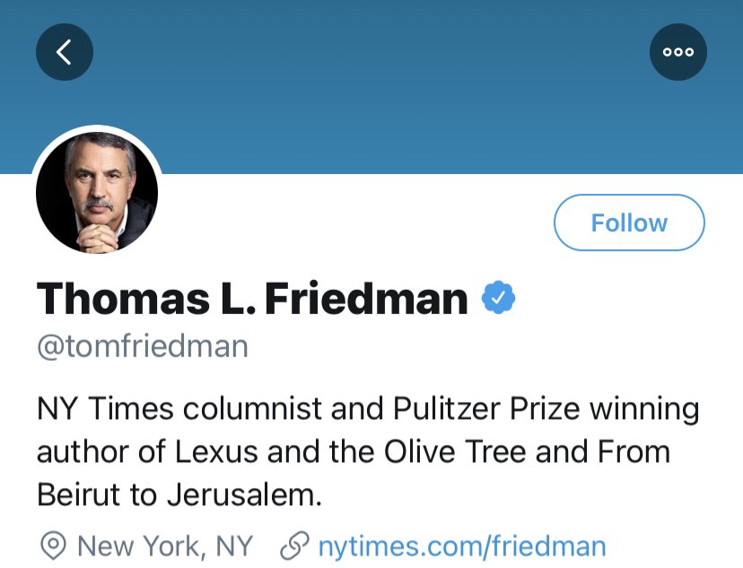 THOMAS FRIEDMANAnyone who is someone associated with NYT is dead in the water. Pulitzer or not.