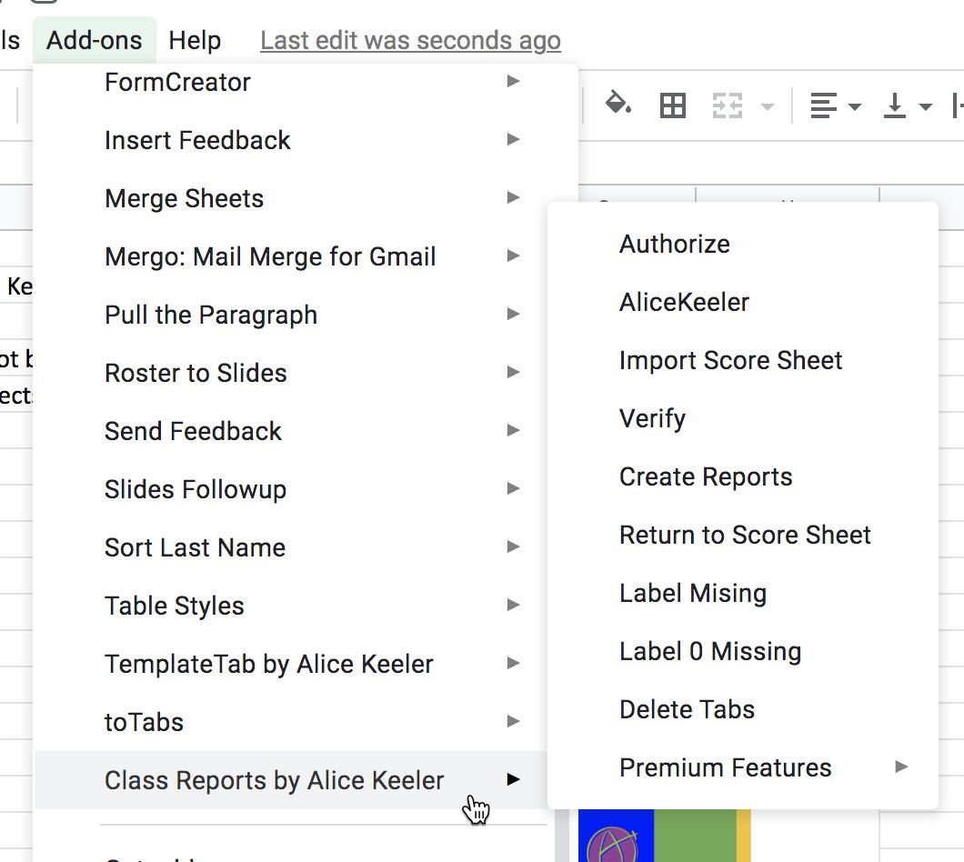 Need some people to beta test my unauthorized Add-on I coded. Go to alicekeeler.com/classreports and use the Add-on menu to get a progress report from Google Classroom. #googleEDU Let me know your feedback.