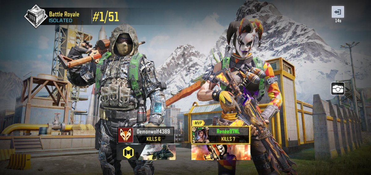 Kickgirl97's tweet photo. First place at COD with Clan member Demonwolf4389. #CoDMobile #COD #first #place #battleroyale https://t.co/WPPqNuzpIH