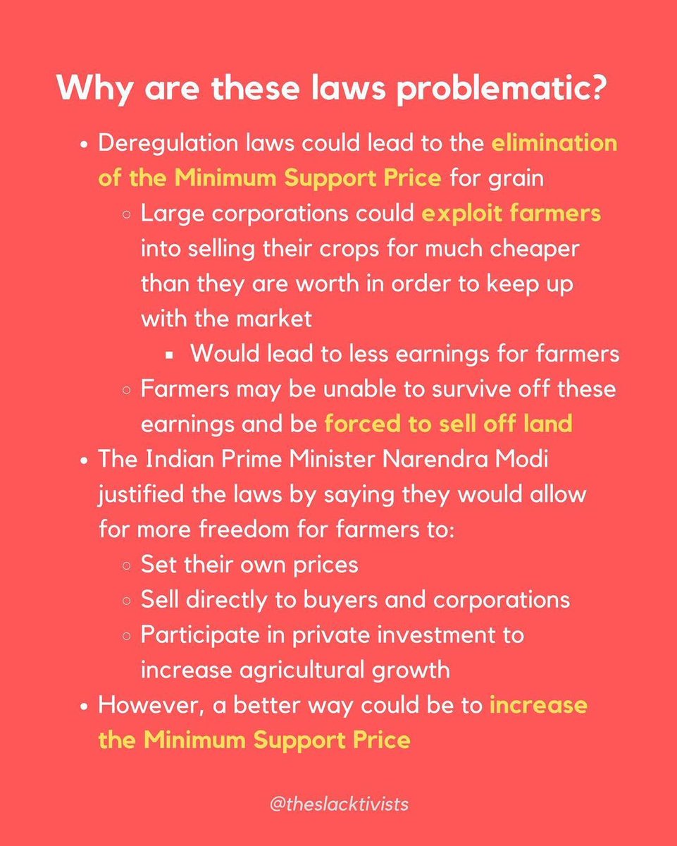 Millions of Indian farmers are marching towards Delhi demanding that the Indian government abolish 3 new farming and deregulation laws that could jeopardize the livelihoods of farmers across India. Here’s what you need to know. #FarmersProtest  #DelhiChalo2/3