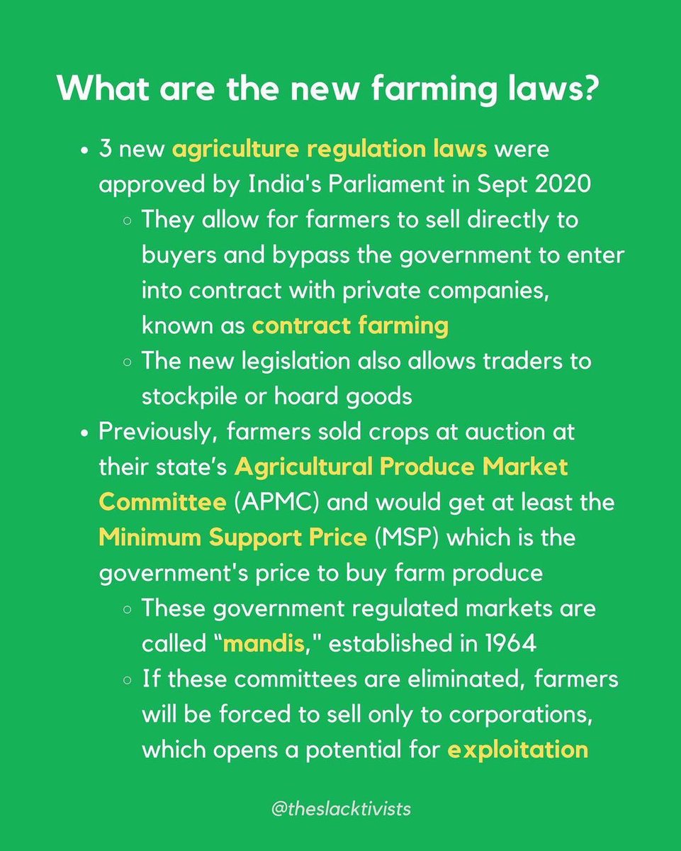 Millions of Indian farmers are marching towards Delhi demanding that the Indian government abolish 3 new farming and deregulation laws that could jeopardize the livelihoods of farmers across India. Here’s what you need to know. #FarmersProtest  #DelhiChalo1/3