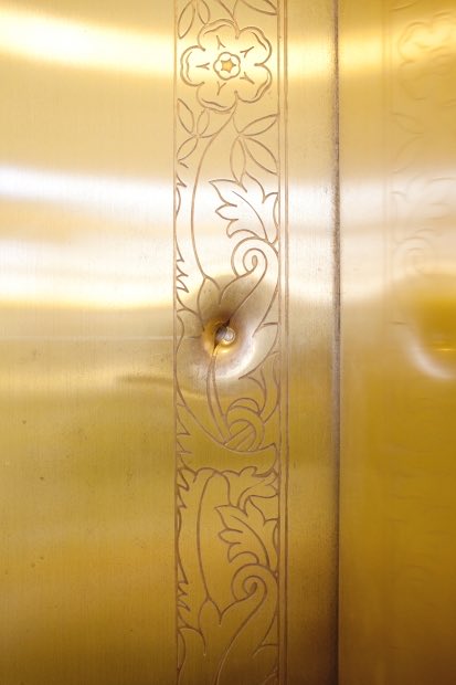 Addendum: my favourite preserved politically-related bullet hole is this one in the door of an elevator in the Alberta Legislature.