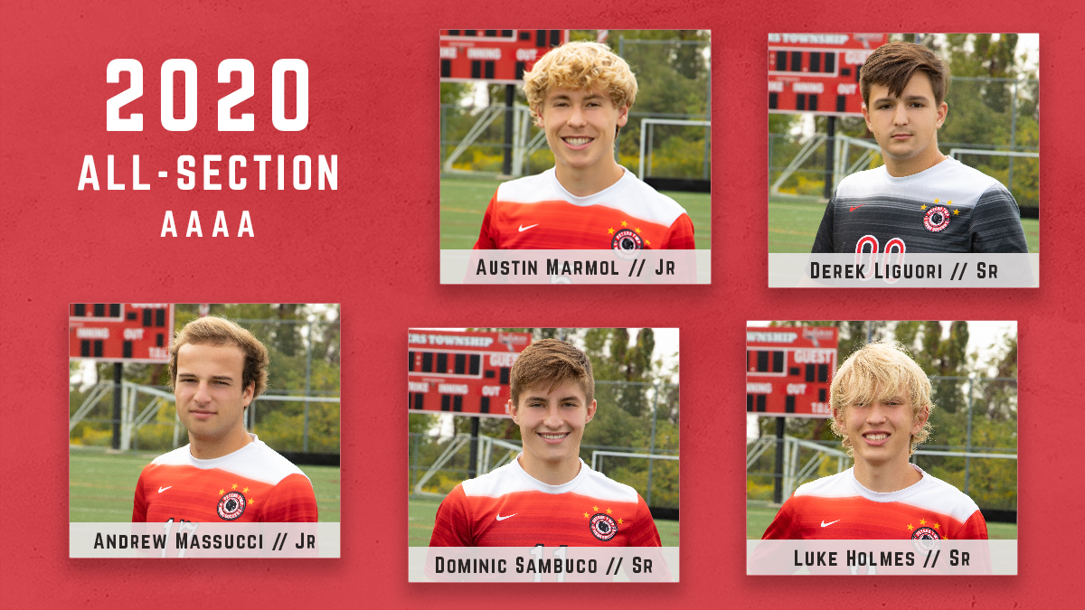 PTHSSoccer's tweet photo. Congrats to our All-Section players: First Team – Andrew Massucci, Austin Marmol &amp; Dominic Sambuco and Second Team – Derek Liguori &amp; Luke Holmes
https://t.co/DrAGGh5mli https://t.co/WYefRFlJrp