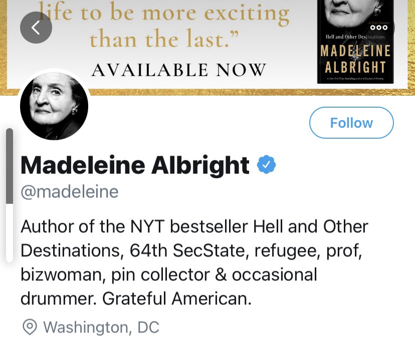 MADELEINE ALBRIGHTAll former SOS since founding of C_I_A have started wars and have genocide on their hands. Be gone.