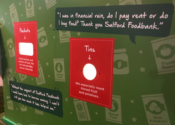 GoChurchMCR's tweet photo. Great to see one of the @BoxontheDocks @MediaCityUK is dedicated to @SalfordFoodbank and is already taking donations. Find it opposite @love_prezzo and @UoSMediaCity https://t.co/LZvznyJqKG