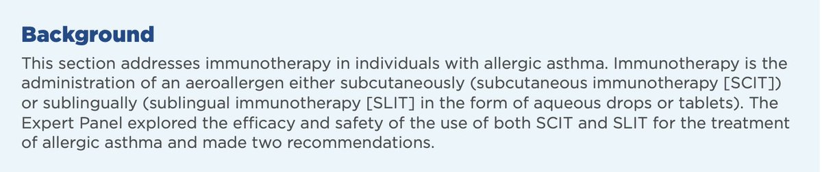 Topic 5 in new 2020 asthma guidelines addresses use of allergen immunotherapy specifically for treatment of asthma. This includes allergy shots (subcutaneous immunotherapy or SCIT) and sublingual drops (SLIT).Full guidelines found here:  https://www.nhlbi.nih.gov/health-topics/all-publications-and-resources/2020-focused-updates-asthma-management-guidelines