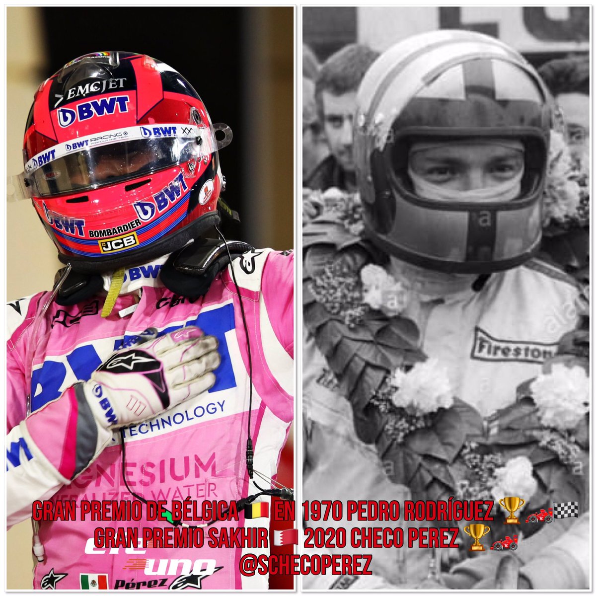 rrghok's tweet photo. Gran Premio de Bélgica 🇧🇪 en 1970 Pedro Rodríguez 🏆🏎🏁
Gran Premio Sakhir 🇧🇭 2020 Checo Perez 🏆🏎
@SChecoPerez https://t.co/KakLh4LsEo