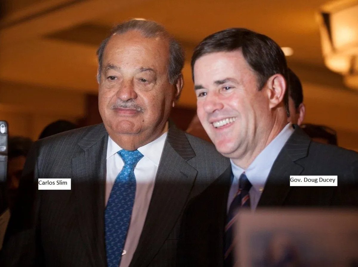 Doug Ducey with Carlos Slim. Marco Lopez, my former colleague, made this introduction and controls the relationship between Ducey, the Arizona Governor, and Slim, Mexico's top billionaire. Marco works for the Mexico-PRI political party and Carlos Salinas.