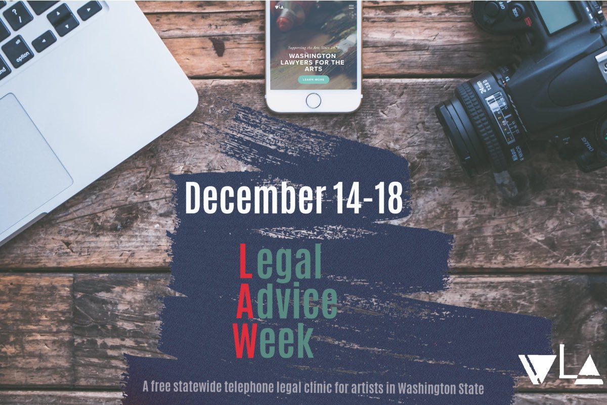 <a href="/TheWLA/">WA LawyersfortheArts</a> is pleased to announce WLA Legal Advice Week, beginning Dec 14. Join in during this  week-long pro bono telephone clinic where artists and arts professionals statewide can get 30 minutes of free advice. 

To register for a slot 👉 ow.ly/8MDP50CD809

#SeattleCreative
