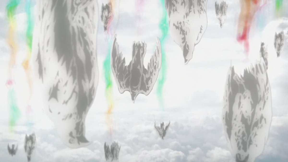 Birds - symbols of freedom having burned from the fires of violence the people ignited fall to the ground. Violence sprung from people's sick nature makes them unable to fly