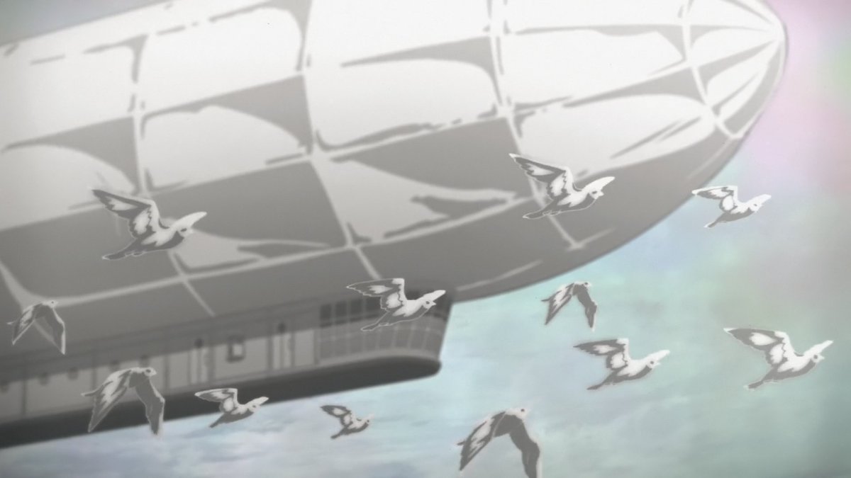 This sequence right after further highlights that absurdity. What was meant to come off as 'grand' is subverted by 'comparing' soldiers to birds - symbols of freedom - and how much off the mark it is.