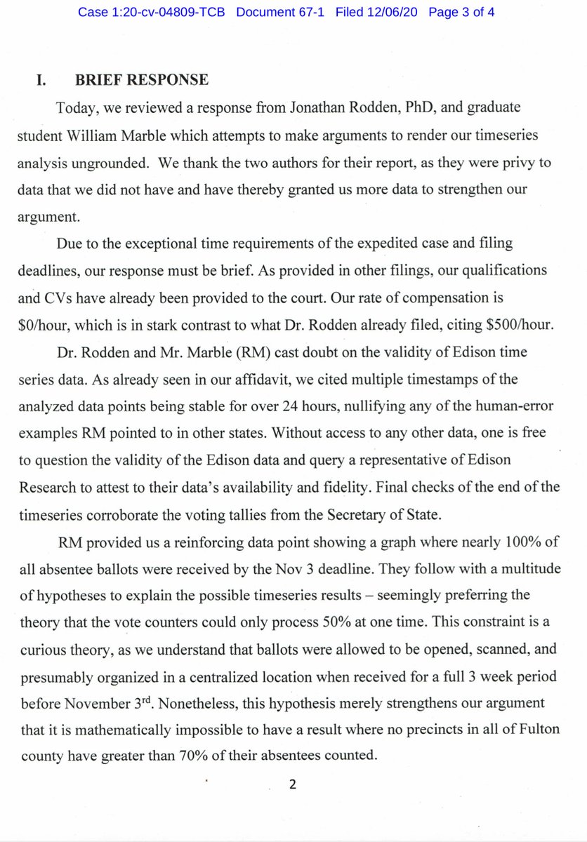 RESPONSE in Opposition re 63 MOTION to Dismiss, 43 MOTION to Dismiss, 6 MOTION for Temporary Restraining Order IMMEDIATE HEARING REQUESTED MOTION for Preliminary Injunction Plaintiffs https://ecf.gand.uscourts.gov/doc1/055113210779Kraken-Wood is batshit cray crayAffidavit https://ecf.gand.uscourts.gov/doc1/055113210780