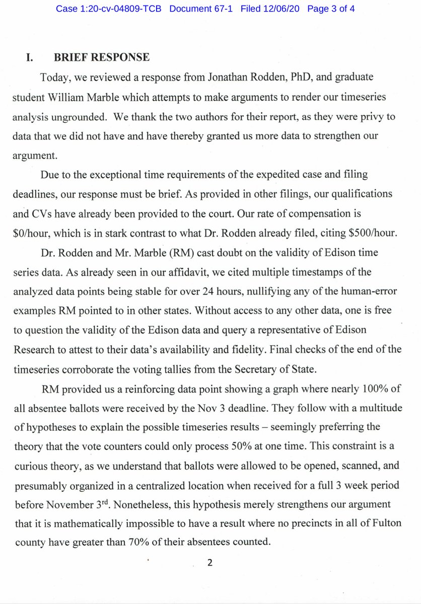 RESPONSE in Opposition re 63 MOTION to Dismiss, 43 MOTION to Dismiss, 6 MOTION for Temporary Restraining Order IMMEDIATE HEARING REQUESTED MOTION for Preliminary Injunction Plaintiffs https://ecf.gand.uscourts.gov/doc1/055113210779Kraken-Wood is batshit cray crayAffidavit https://ecf.gand.uscourts.gov/doc1/055113210780