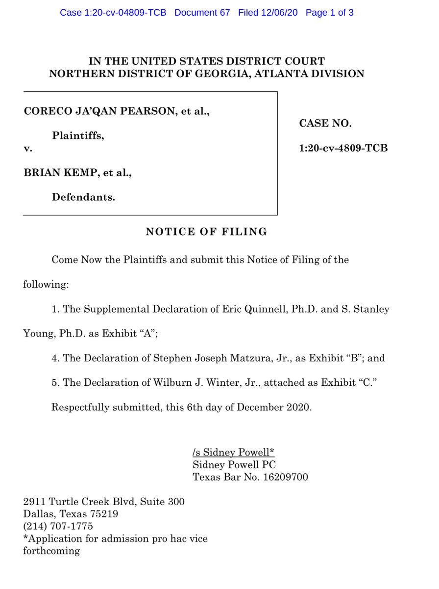 RESPONSE in Opposition re 63 MOTION to Dismiss, 43 MOTION to Dismiss, 6 MOTION for Temporary Restraining Order IMMEDIATE HEARING REQUESTED MOTION for Preliminary Injunction Plaintiffs https://ecf.gand.uscourts.gov/doc1/055113210779Kraken-Wood is batshit cray crayAffidavit https://ecf.gand.uscourts.gov/doc1/055113210780