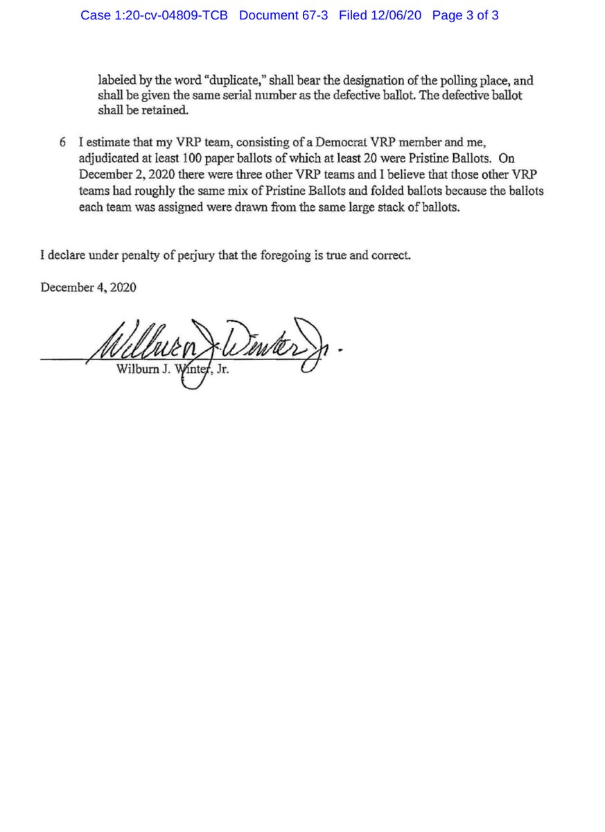 Exhibit 2 - Declaration of Stephen Joseph Matzura, Jr. https://ecf.gand.uscourts.gov/doc1/055113210781Exhibit 3 - Affidavit Declaration of Wilburn J. Winter https://ecf.gand.uscourts.gov/doc1/055113210782I don’t say this lightly but Kraken-Wood should be sanctioned. and both face a Bar (GA & TX respectively) Ethics Panel