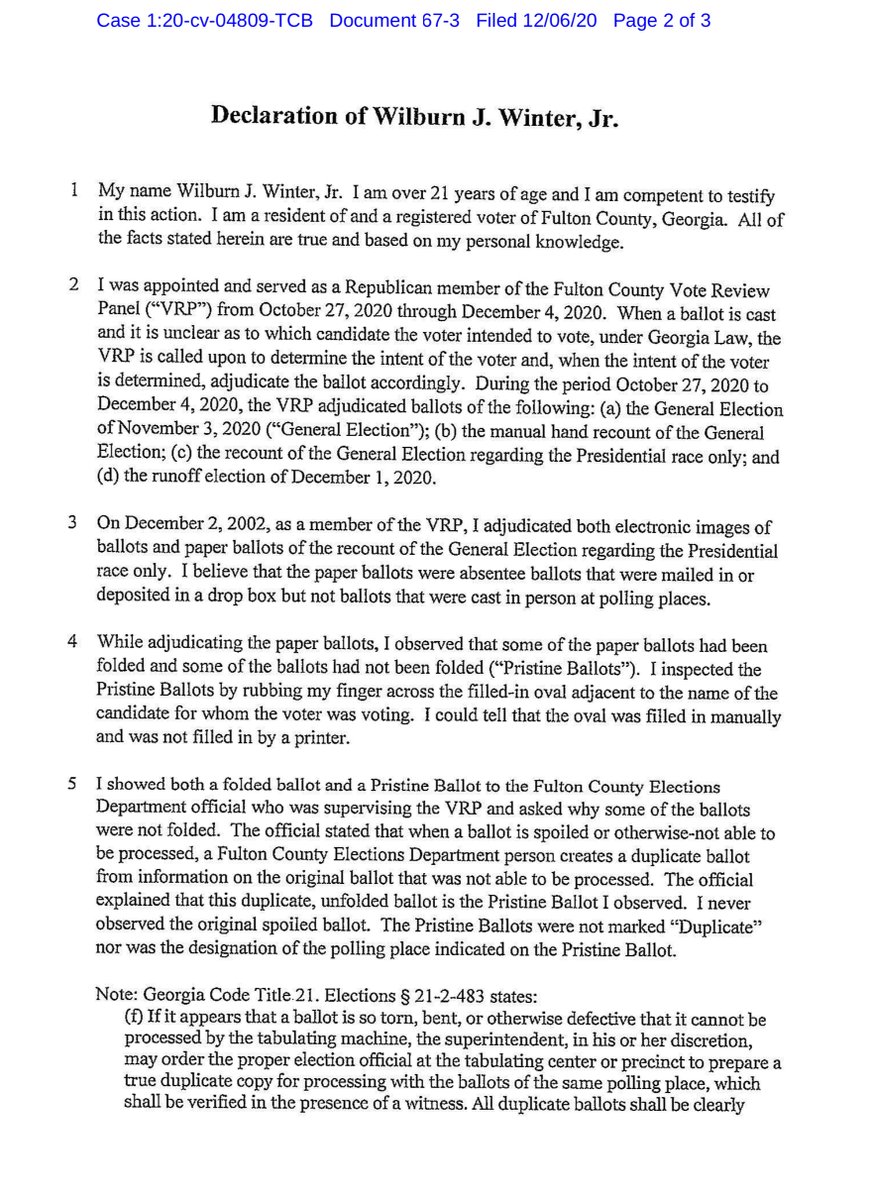 Exhibit 2 - Declaration of Stephen Joseph Matzura, Jr. https://ecf.gand.uscourts.gov/doc1/055113210781Exhibit 3 - Affidavit Declaration of Wilburn J. Winter https://ecf.gand.uscourts.gov/doc1/055113210782I don’t say this lightly but Kraken-Wood should be sanctioned. and both face a Bar (GA & TX respectively) Ethics Panel