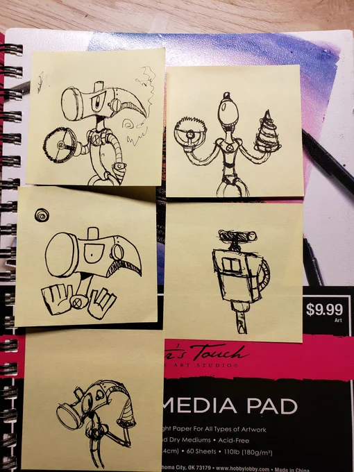 Sticky note doodles of Tool Man 