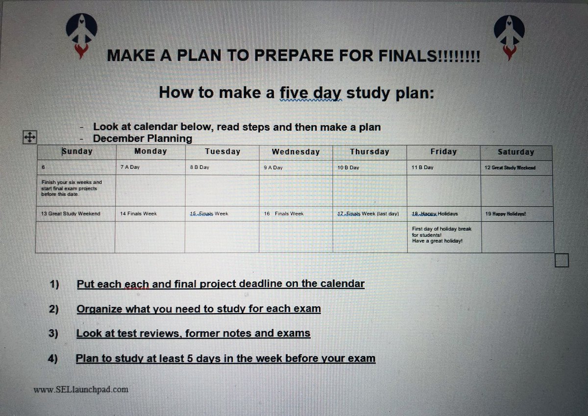 Consider having students do finals planning this week. Teenagers developmentally struggle w/ planning ahead. Here is a very helpful assignment I have had students do every end of semester for years to plan out studying for exams & completing final projects. Message me 4 copy