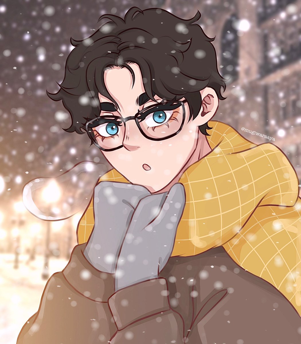 1boy male focus solo glasses scarf black hair blue eyes  illustration images