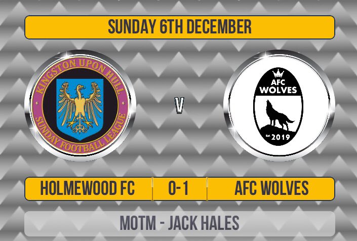 Full time result:
Holmewood FC 0-1 AFC Wolves

Goal scorer:
Jack Storey

MOTM: Jack Hales

The first game back spells a win and a first clean sheet of the season for the Wolves. Comfortable for the most part regardless of the conditions, and controlled throughout! 🐺