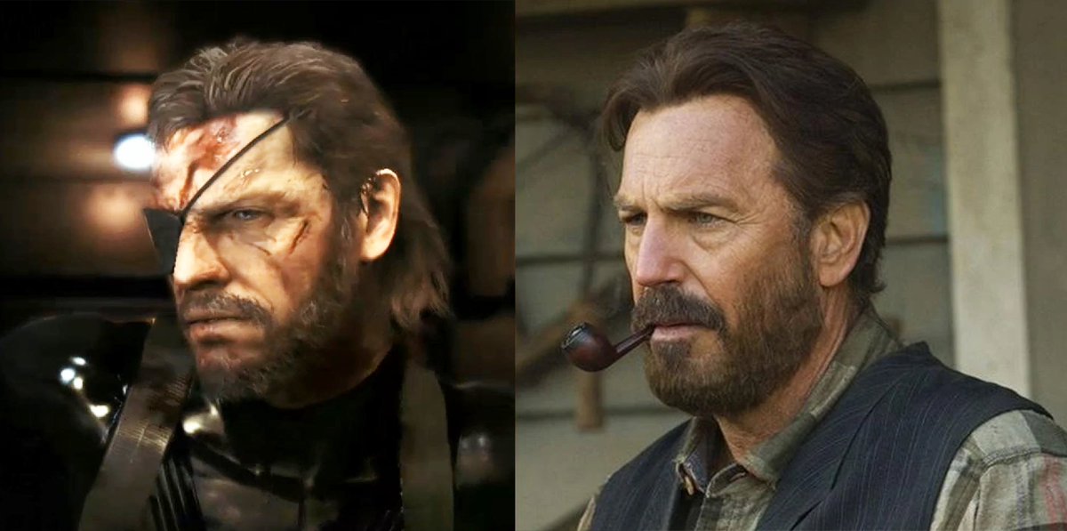 [NAKED SNAKE / BIG BOSS]Celui là j'y pense depuis + longtemps, et pareil: je vois difficilement quelqu'un d'autre que Kevin Costner (surtout maintenant qu'il a vieilli !)Notamment sur cette photo il a les exacts mêmes traits que Big Boss dans MGS V(+ montage de qualité)