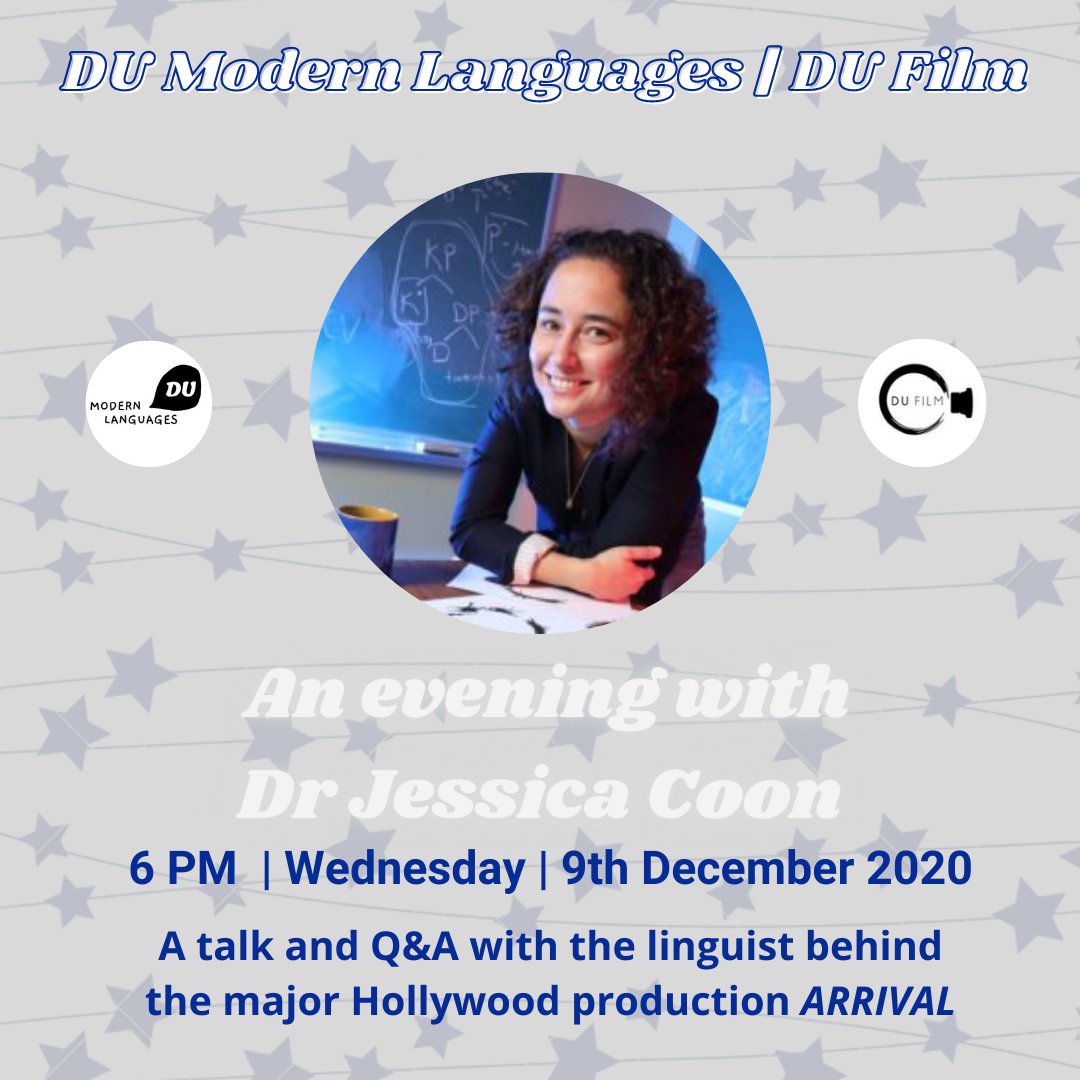tcdmodlang's tweet photo. Join us for a ⭐️REALLY EXCITING⭐️event on Wednesday the 9th of December at 6 PM in collaboration with @DUFilm. Dr Jessica Coon of @mcgillu will be joining us for a talk on her work for the Hollywood production @arrivalmovie and a Q&amp;A afterwards! https://t.co/A9RUjgCsCz