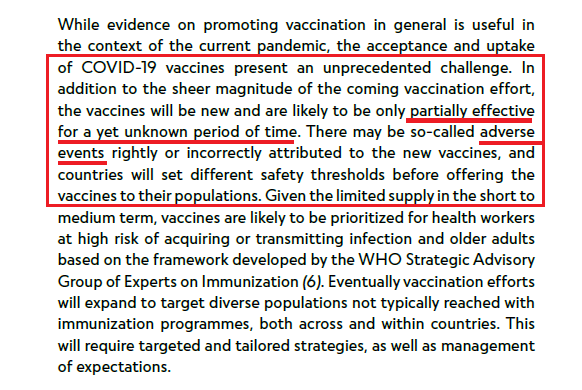 THIS> "In addition to the sheer magnitude of the coming vaccination effort, the vaccines will be new & are  #likely to be only  #partially effective for a yet  #unknown period of time. There may be so-called  #adverse  #events rightly or incorrectly attributed to the new vaccines,..."