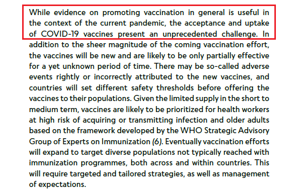 "While evidence on promoting vaccination in general is useful in the context of the current pandemic, the  #acceptance &  #uptake of  #COVID19  #vaccines present an  #unprecedented challenge." [p. 2]