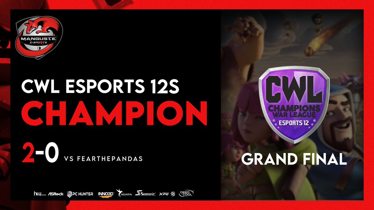 After winning the Th11 division we're the first <a href="/champwarleague/">Champions War League</a> esports TH12 CHAMPIONS!!!🥳🏆

GG to the guys of <a href="/6S_ESPORT/">Sixième Sens</a> ✌🏻

#ClashOfClans 
#BeFast
#BeManguste
❤️🖤