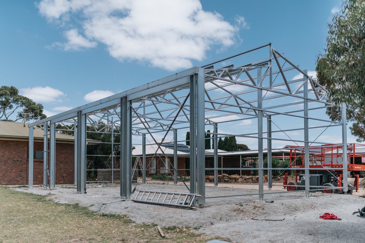 Frames up on this 16x8x3.9 shed with custom split skillion roof design