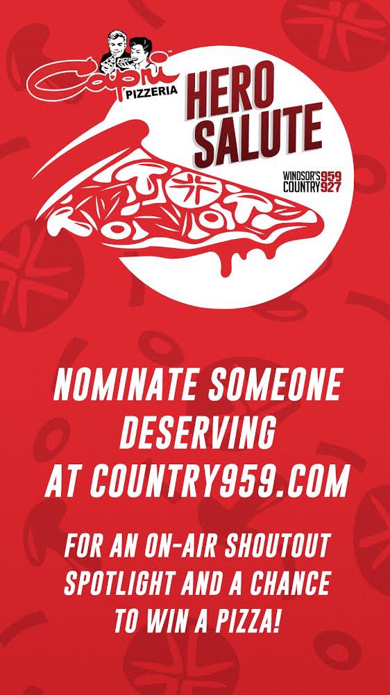 Country959's tweet photo. Know someone who needs to be recognized?
@Capri_Pizzeria
#HeroSalute https://t.co/4URzNXlCmq