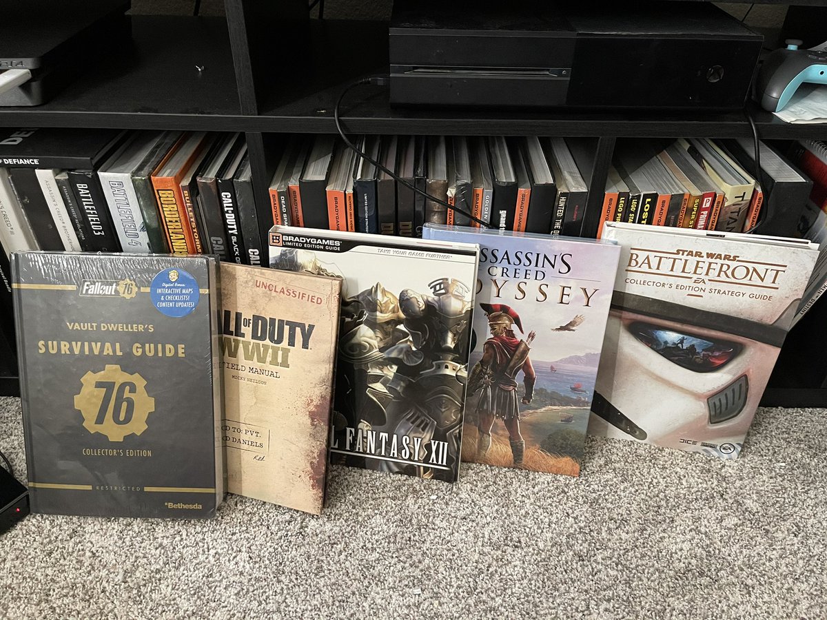 I don’t know about y’all, but I’m a HUGE fan of #garagesales! So I got these 5 collectors edition guides for $5. #steal #collectorseditions #guides #stillwrapped #AssassinsCreedOdyssey #finalfantasyxii #Fallout76 #callofdutyww2 #StarWarsBattlefront #starwars