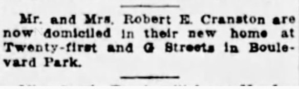 The home was built for wealthy miner Robert E. Cranston & his wife, Mary. The building cost were first estimated at $11,000, later at $13,000. The final reported cost was $25,000 to buy the lots & build the home. The home was completed, the Cranston's moved in December, 1909. 5/8
