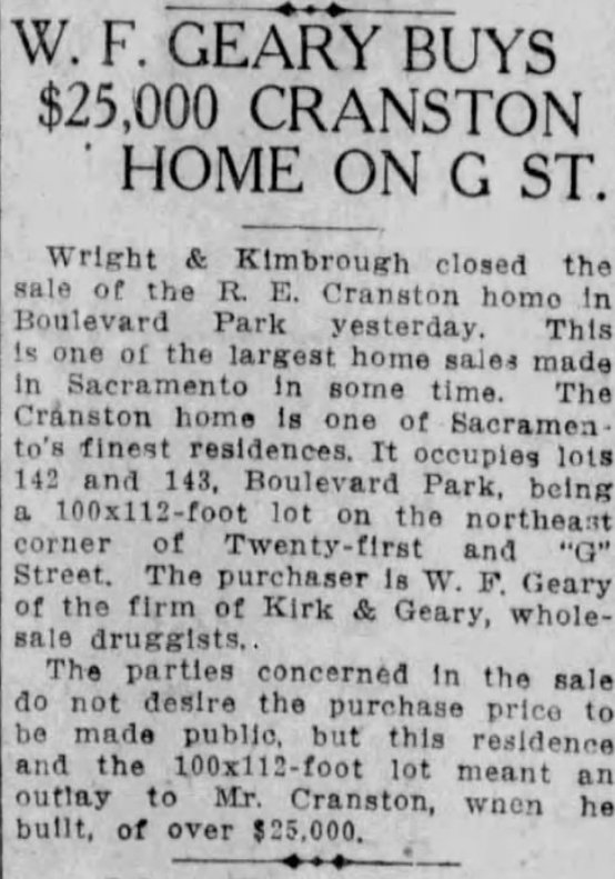 They lived there until 1912, when they left town and sold the Massive Craftsman to William F. Geary, wholesale druggist. In the 1990's, Midtown preservationist George Bramson restored the home, and worked to have it placed on the National Register.  https://npgallery.nps.gov/AssetDetail/NRIS/97001662 6/8