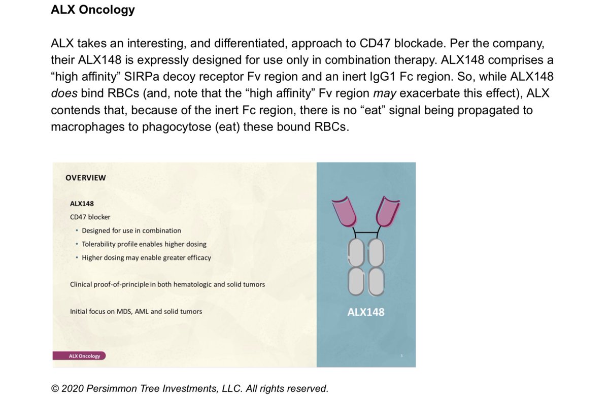  $TRIL  $ALXOWhile both companies' CD47 approaches start w/ the same, fusion protein recipe: SIRPa Decoy Receptor + Fc Regionthe path diverges rapidly. Starting w/ ALX148:                    .  .  .