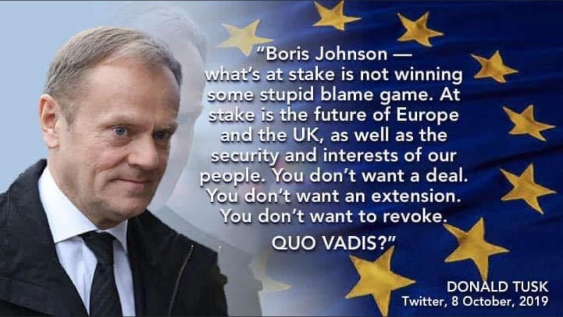 Johnson knows exactly what's at stake. He WANTS to destroy the future of Europe &amp; the uk &amp; the security &amp; interests of our people. There's money to be made when there's blood in the streets. <a href="/donaldtuskEPP/">Donald Tusk</a>