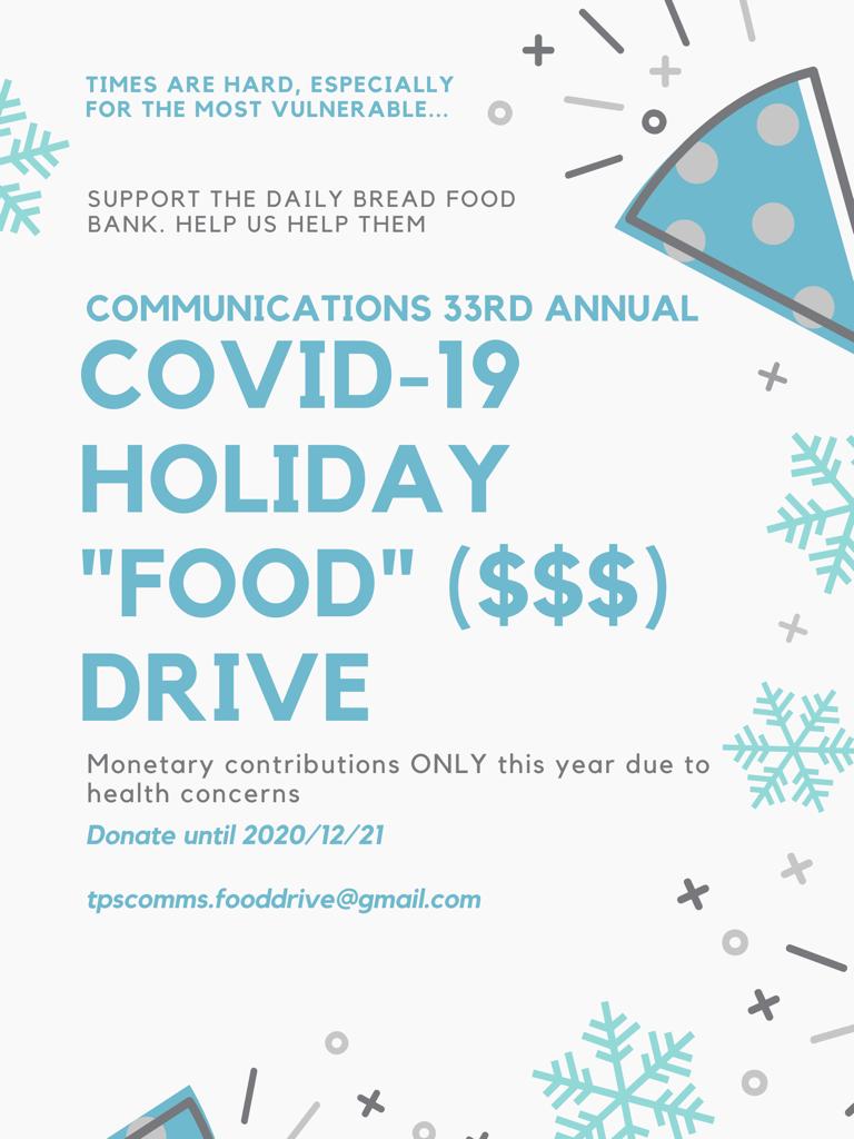 RETdispatchspvr's tweet image. Please join Toronto Police Communications in our 33rd annual food drive for the Daily Bread Food Bank. In the spirit of the Holidays, help us share the essence of the season.