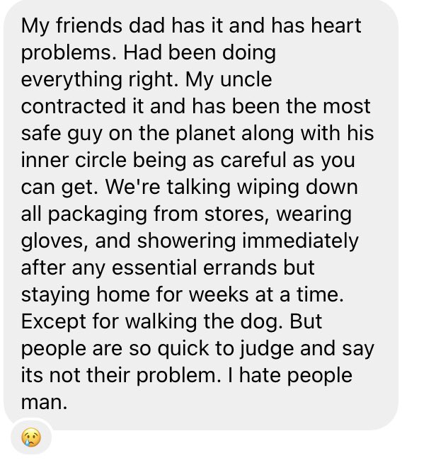 My friend’s uncle contracted covid even when he was really safe and most likely came in contact with someone who wasn’t.