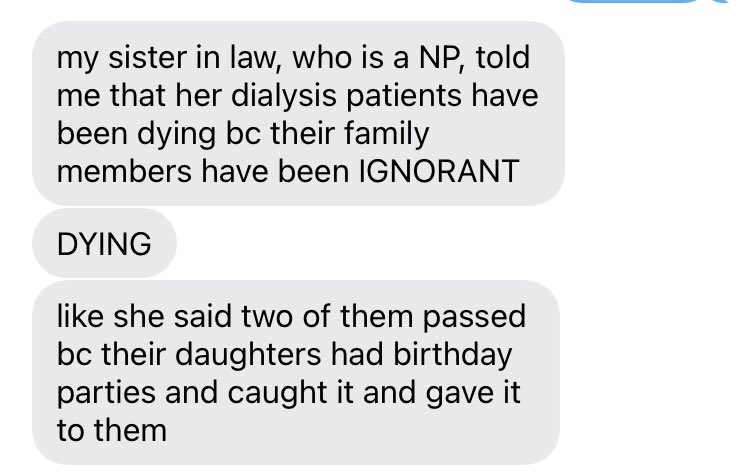 My friend’s sister-in-law watches patients die bc of their family members throwing parties
