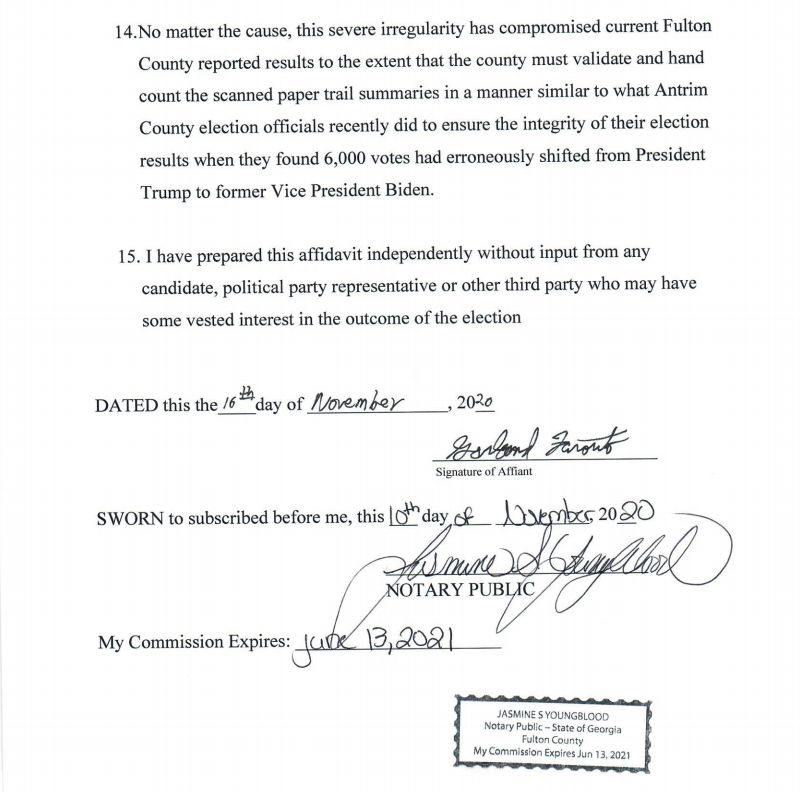 Sworn under penalty of perjury. *Unlike* the ignorant Twitterati that dismiss these claims without even feeling the slightest compunction to provide counterfactuals.