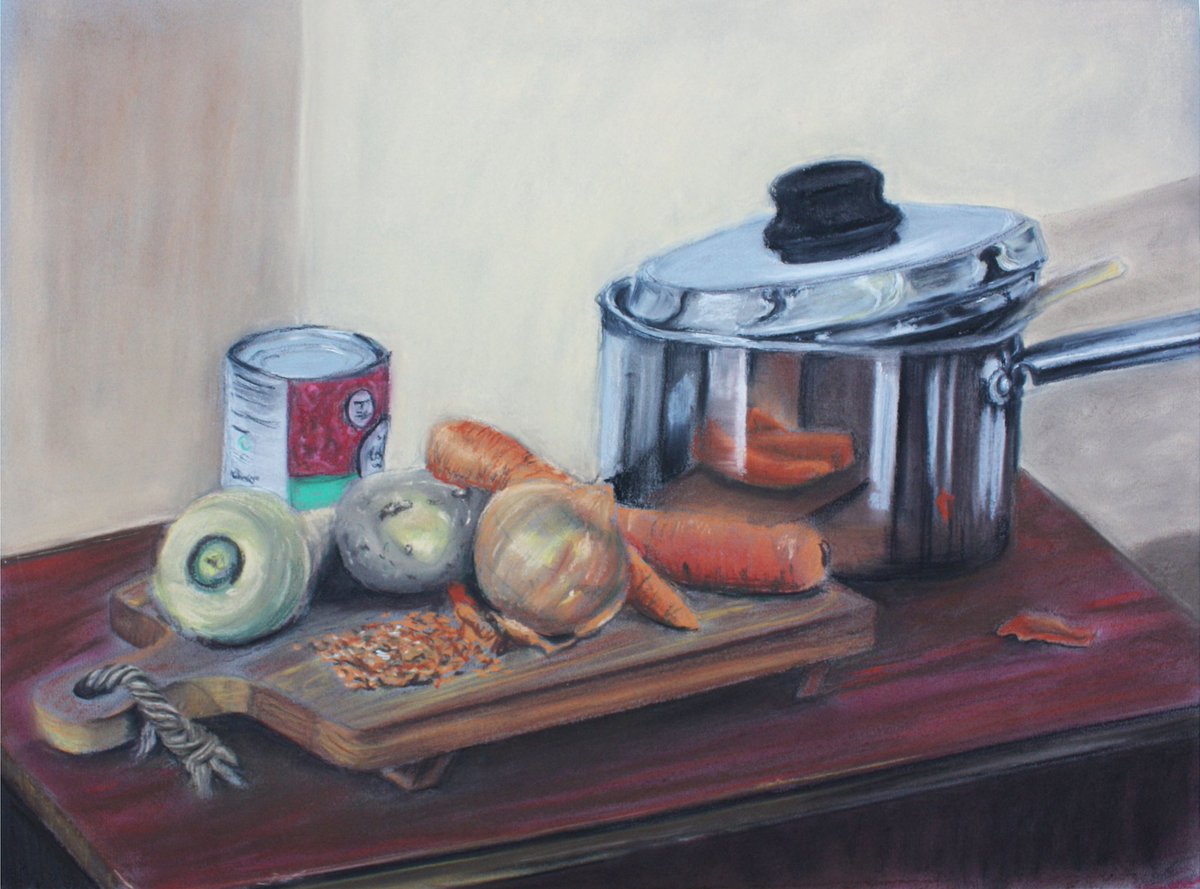 Getthepicture4's tweet photo. #12daysofoca Day 6 is "Home". Nothing says home like a bowl of homemade soup. This is an old pastel still life I did for a drawing course. 
#artchallenge #weareoca @opencollegearts #stilllife #pastels #drawing https://t.co/o0PU9JzYT9
