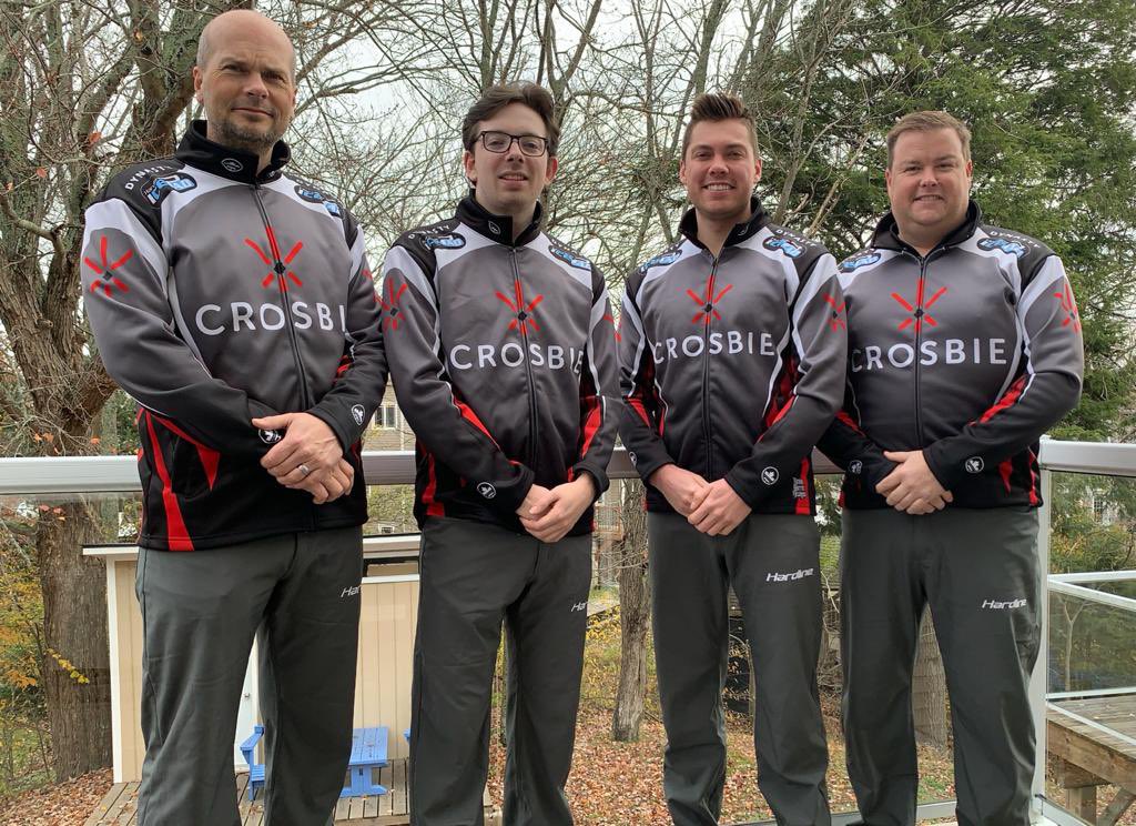 TeamSymonds's tweet photo. Team Crosbie defeats @RyanLamswood in the finals of the  inaugural Rick Rowsell Classic. In a weekend spiel that turned into so much more than curling, we are extremely proud to be the champions in this event named after our friend and former teammate. #curling #hardlinenation https://t.co/6y5fTD4qj0