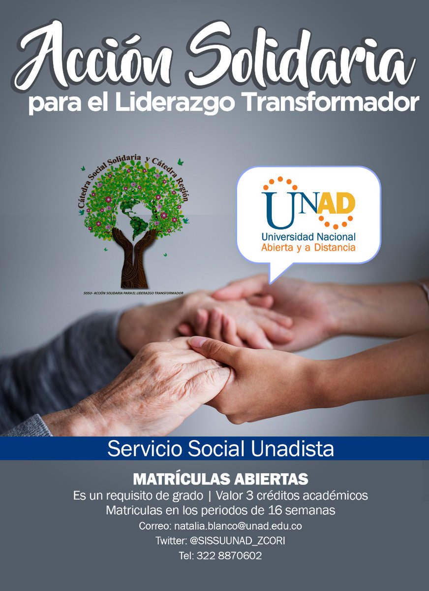 BlancoNatalia10's tweet photo. Matriculas abiertas, Requisito de Grado #MatriculaServicioSocialUnadista Periodo académico 16-1 del 2021.
@SISSU_UNAD https://t.co/oMPlfHGfxb