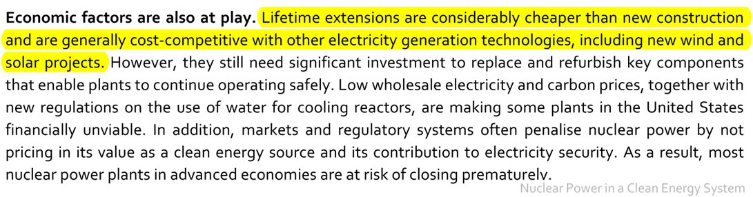 Quand ce think tank s'appuie sur l'IEA pour affirmer que le PV est la "moins chère" … il faut ajouter que c'est la même IEA qui a dit que la prolongation des centrales  #nucléaires existantes était la moins chère des solutions pour produire de l'électricité faiblement carbonée :