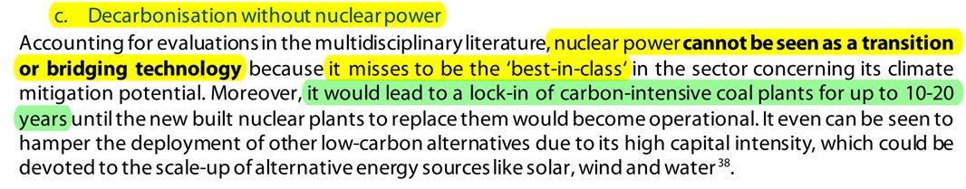 Mais le clou du document c'est quand il tente de disqualifier le  #nucléaire civil en l'accusant d'enfermer dans les fossiles ceux qui voudront construire de nouvelles centrales nucléaires pendant des décennies :