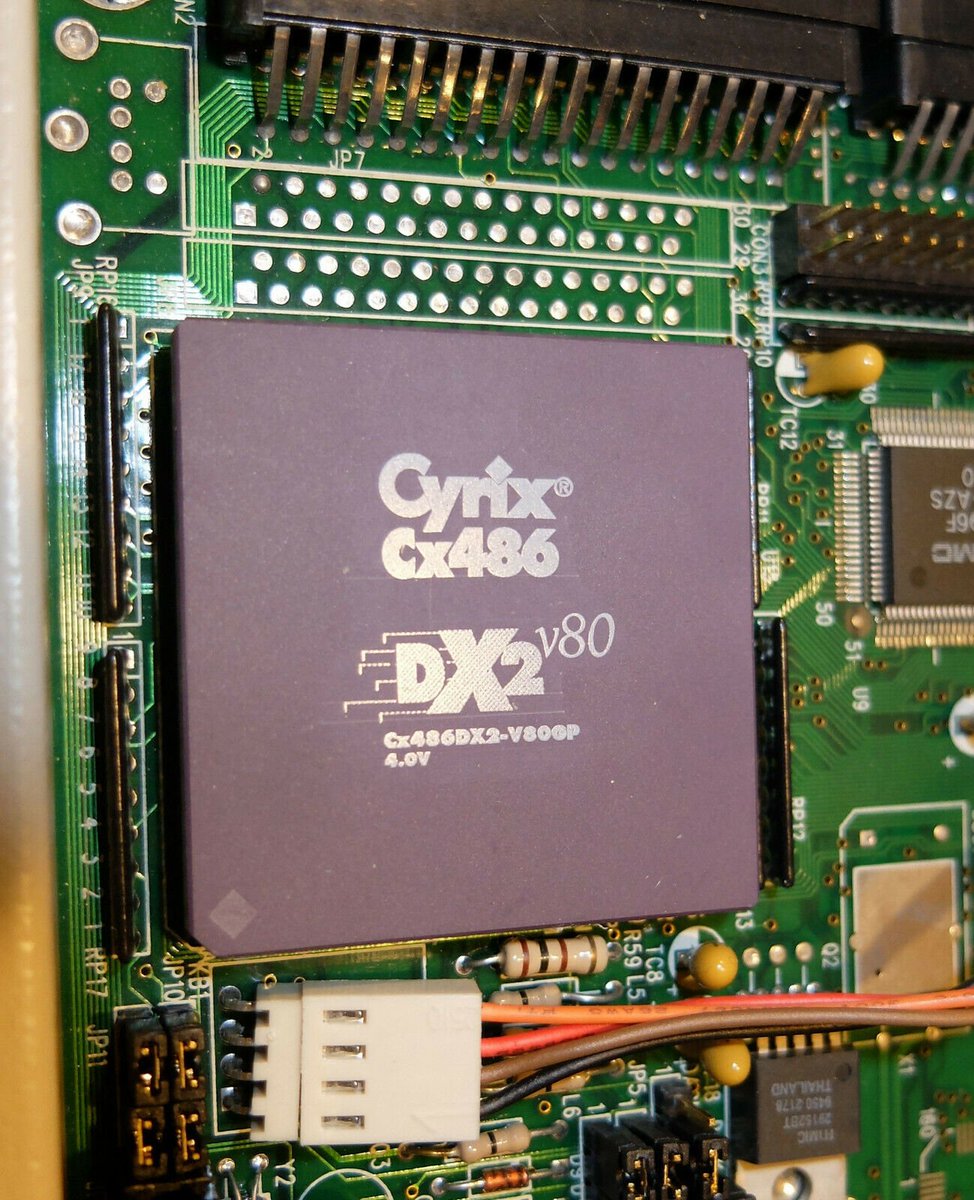 And that chip is a Cyrix CX486DX2-V80.This was launched in 1994 (so after the Pentium), and it's a special low-voltage 80mhz clock-doubled 40-mhz-bus 486.