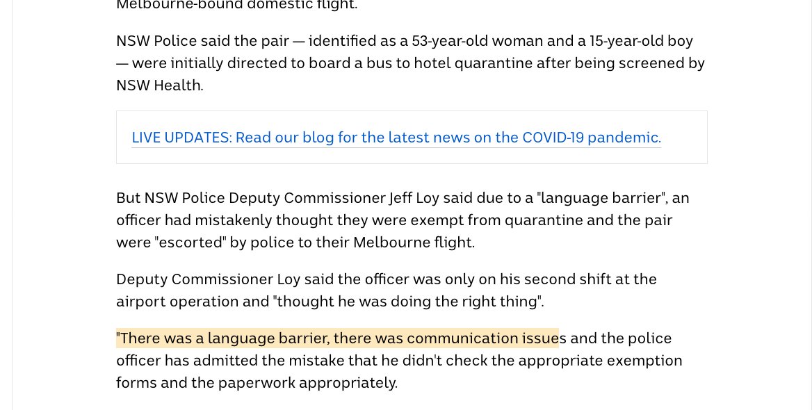 A senior NSW Police figure gets shoved out the door on Sunday to claim there was "a language problem" and "communication issues".Oh yes indeed.Some media then breathlessly report this statement verbatim without googling that ~70-80% of the German population can speak English.