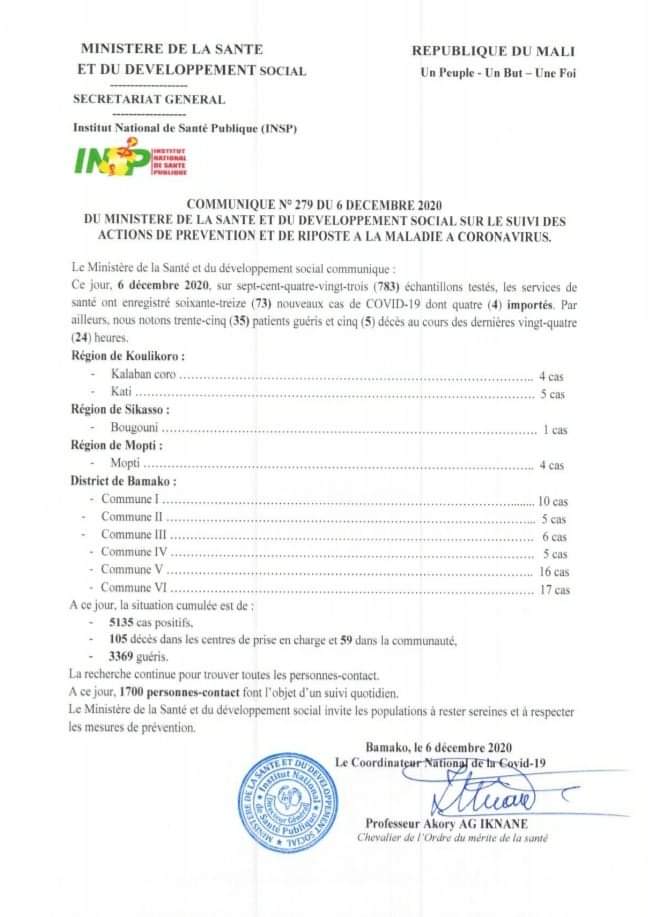 Communiqué n°279 #MSDS #COVID19