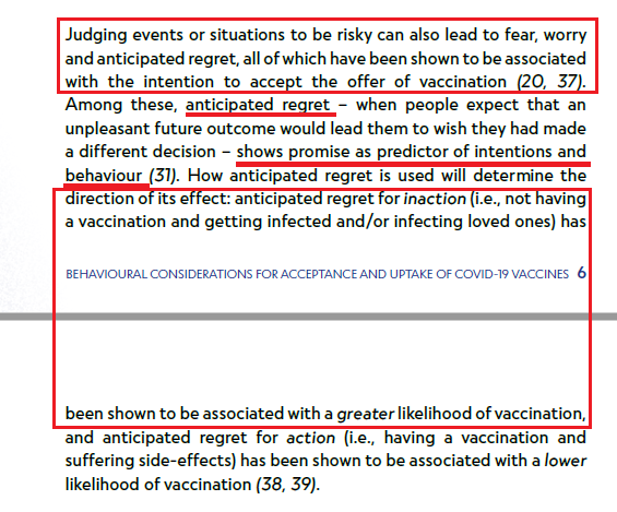 "Judging events or situations to be risky can also lead to fear, worry &  #anticipated  #regret, all of which have been shown to be associated w/ the intention to  #accept the offer of vaccination""anticipated regret" - "shows promise as predictor of intentions & behaviour"