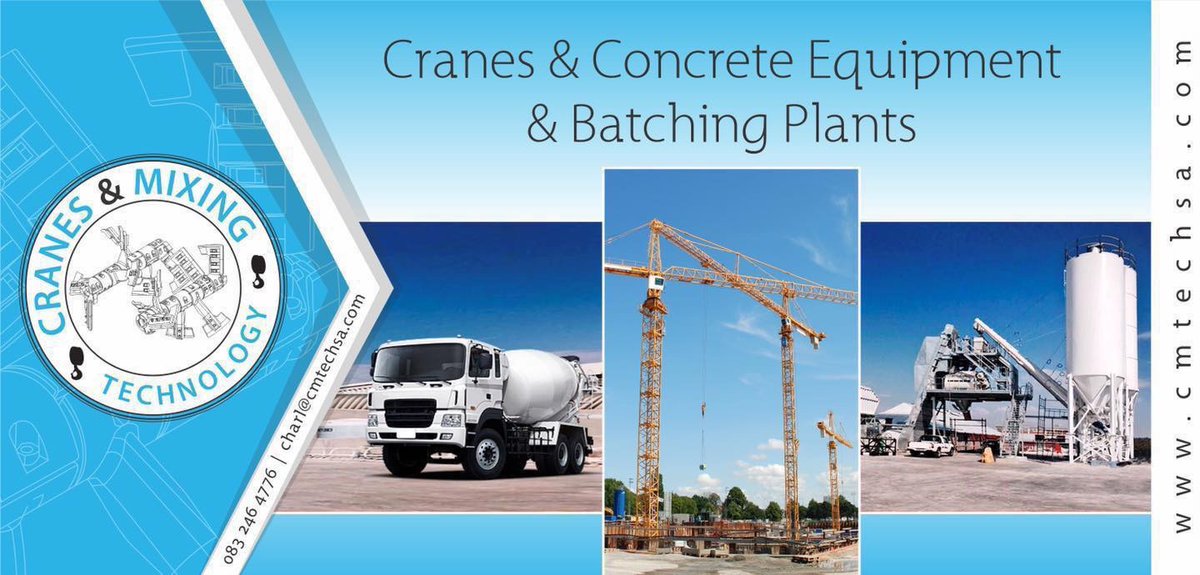 cmtechsa's tweet photo. Cranes &amp; Mixing Technology is a proudly South African Company specialising in Tower Cranes and Concrete Batching Plants.
https://t.co/hOilqHNWAb
#cranesandmixingtechnology #cranes #hoists #TowerCrane #cmtechsa #concreteequipment #batchingplant #servicing #TaigeisDigital https://t.co/0RhVuqGbDz